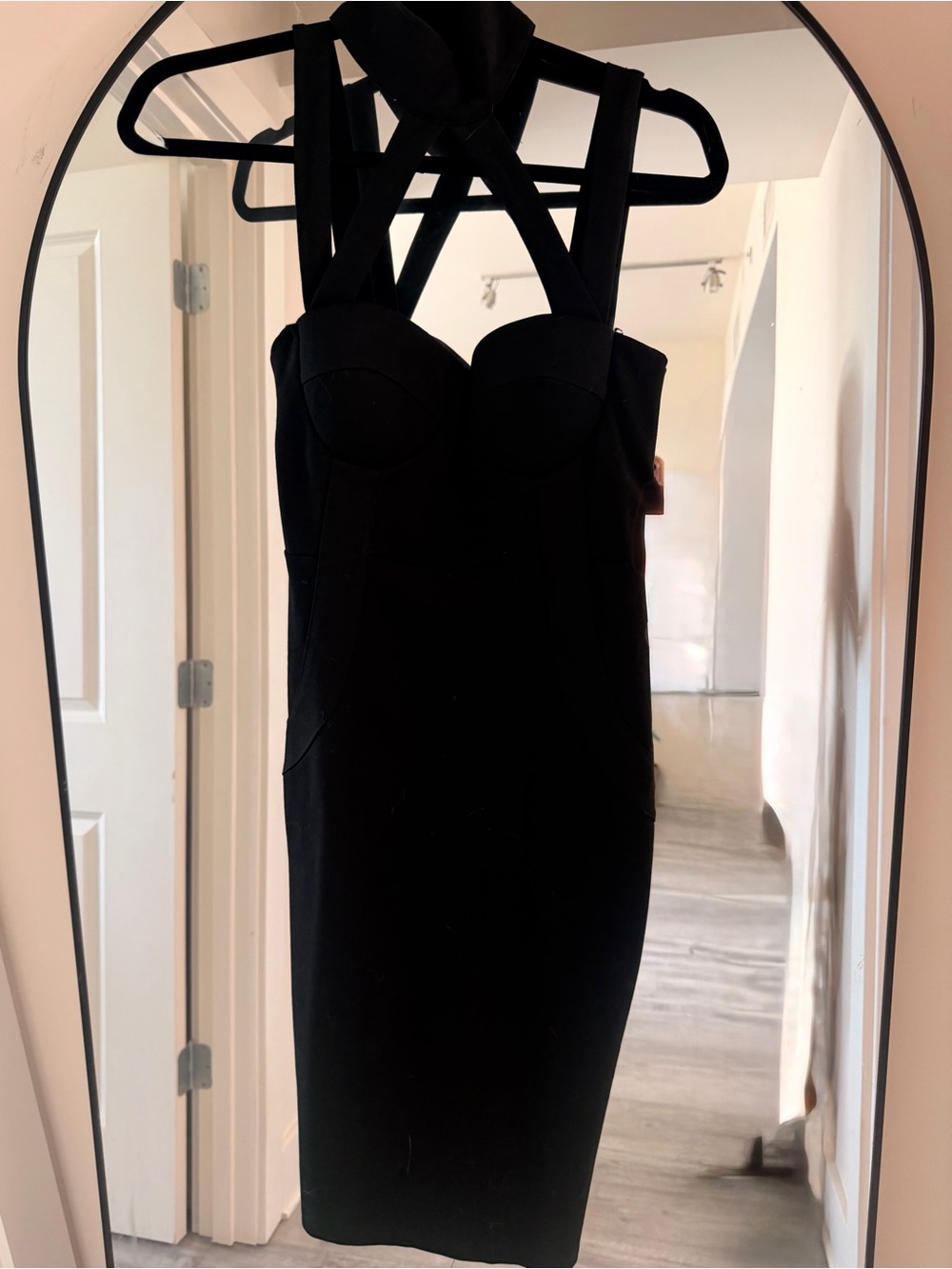 Fashion Nova Black One-Shoulder Strappy Bustier Midi Dress